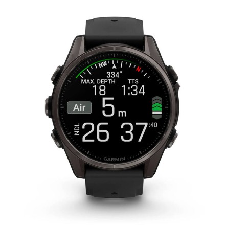 Часы Garmin Fenix 8 AMOLED, 43 mm Sapphire, Carbon Grey DLC Titanium с Black/Pebble Grey